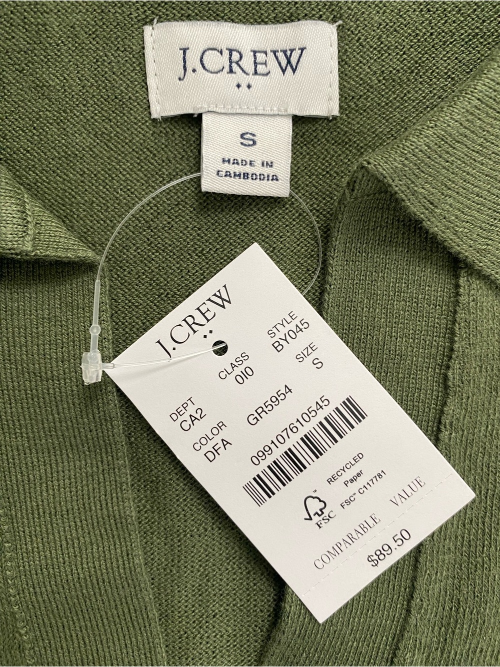 J. Crew Factory Cotton Long Sleeve Open Collar Sweater Polo | Distressed Fatigue - Picture 16 of 16